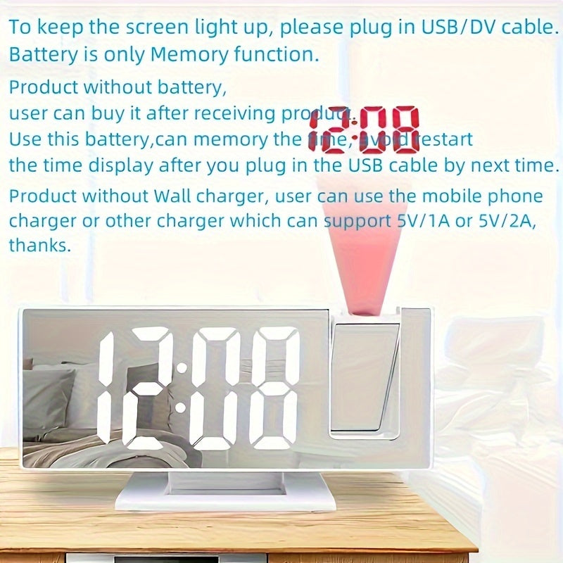 Digital Projection Alarm Clock – Large LED Display and Multifunctional Alarm Feature