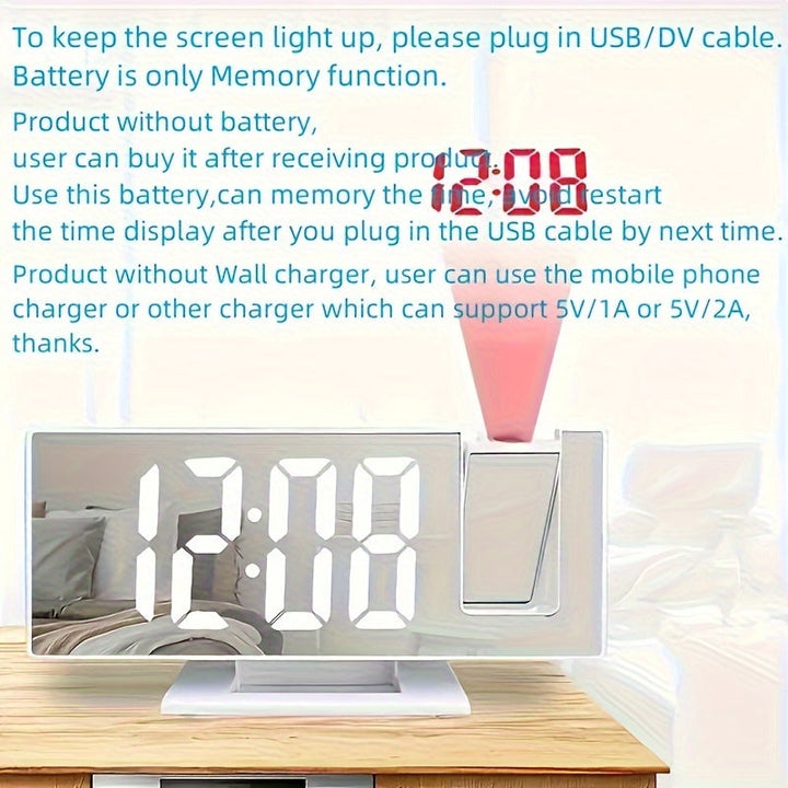 Digital Projection Alarm Clock – Large LED Display and Multifunctional Alarm Feature