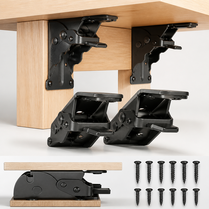 Heavy-Duty Folding Bracket, 500 lb Capacity, Self-Locking Steel, Space-Saving
