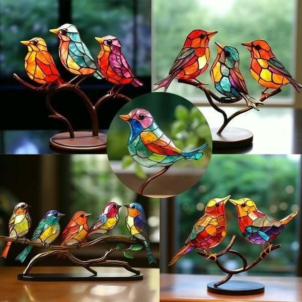 Colourful Birds on a Branch Decorative Figurine - ColorBirds