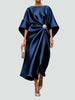 Women's Maxi Dress with Draped Brooch – Evening Dress with Cape Sleeves for Formal Occasions
