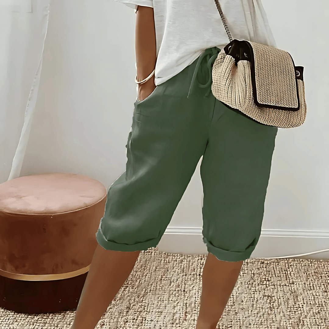 Women’s Cotton Linen Harem KneeLength Shorts
