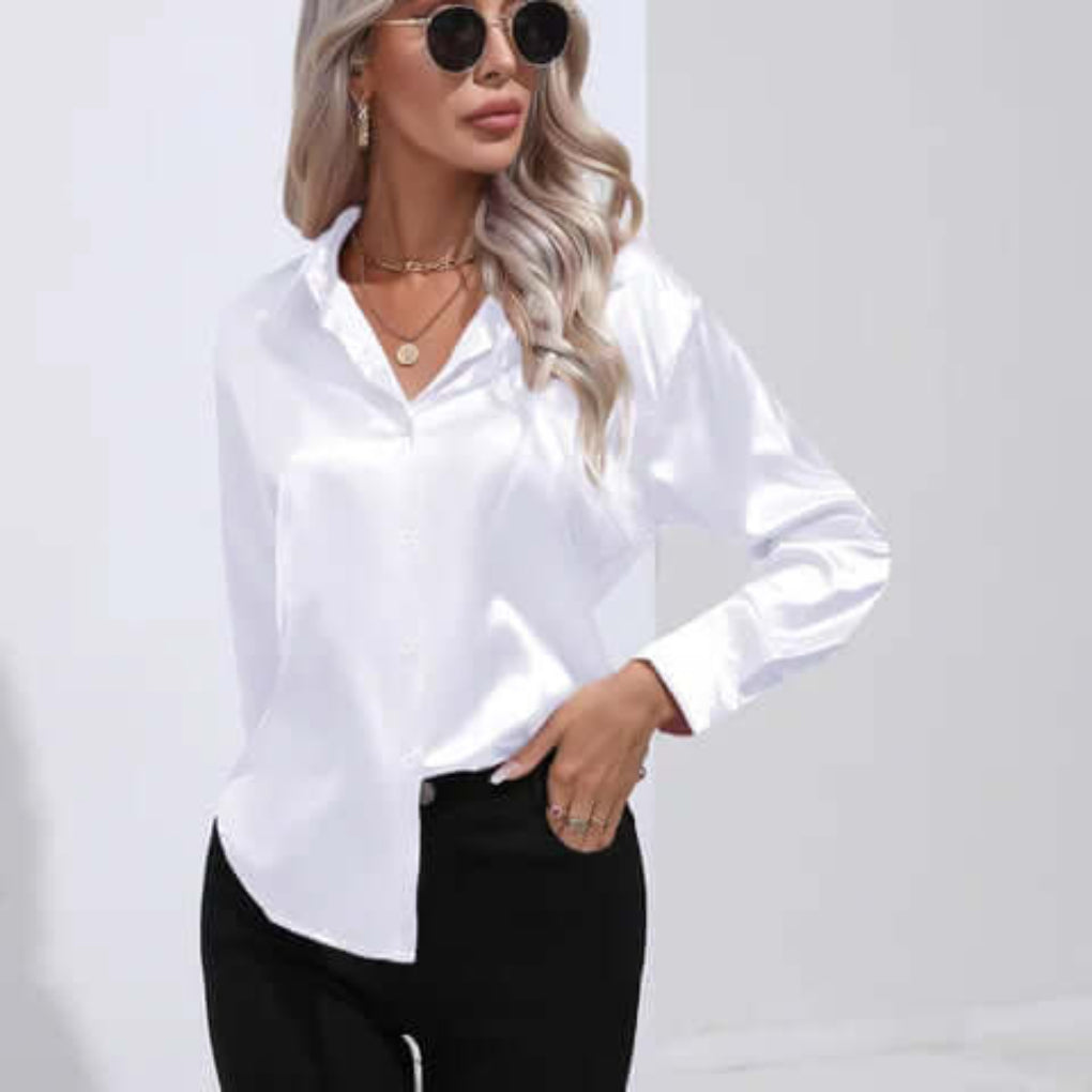 Women's Satin Loose Fit Long Sleeve Blouse