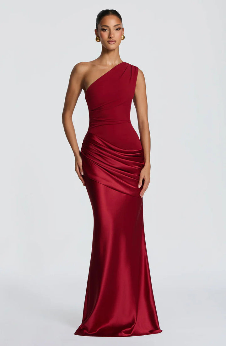Sidonie One-Shoulder Draped Satin Maxi Dress