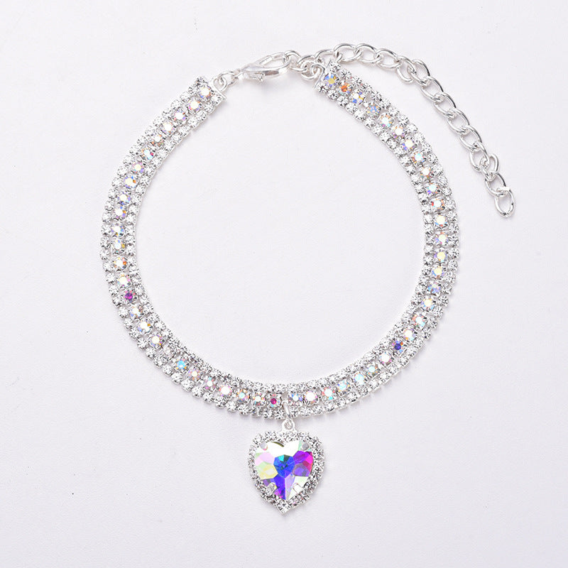 Luxury Cat | Luxury Crystal Cat Collar with Reflective Gem Heart Pendant