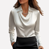 Women’s Satin Blouse with Draped Collar