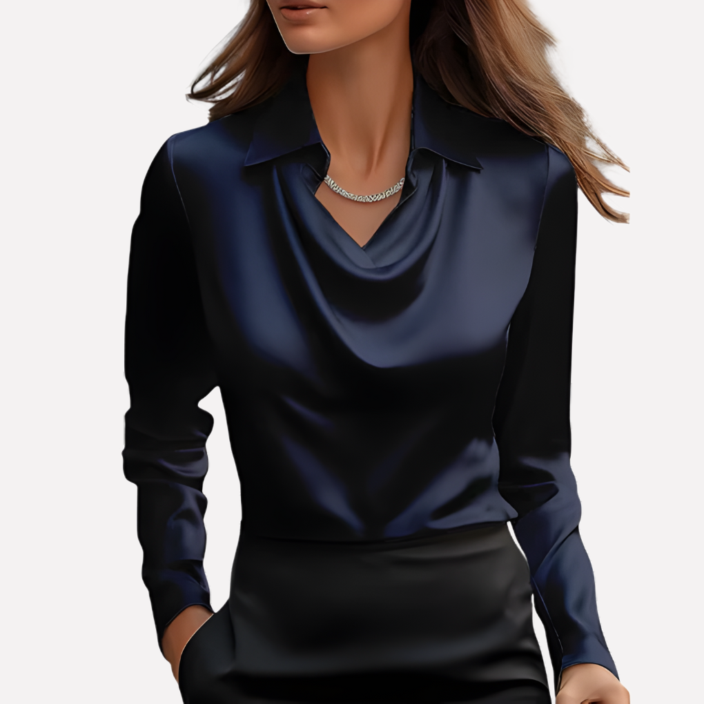 Women’s Satin Blouse with Draped Collar
