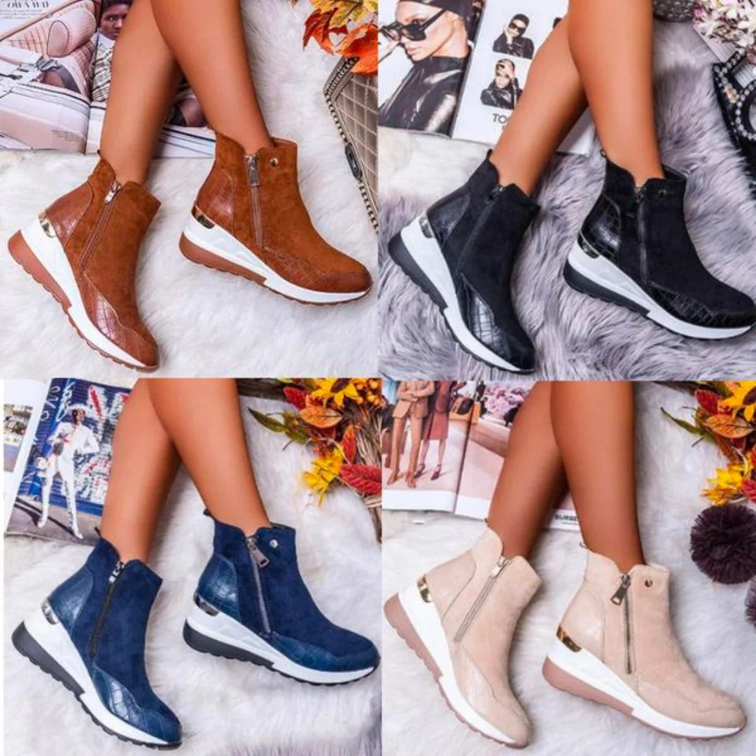 Orthopedic Mid-Height Leather Ankle Boots