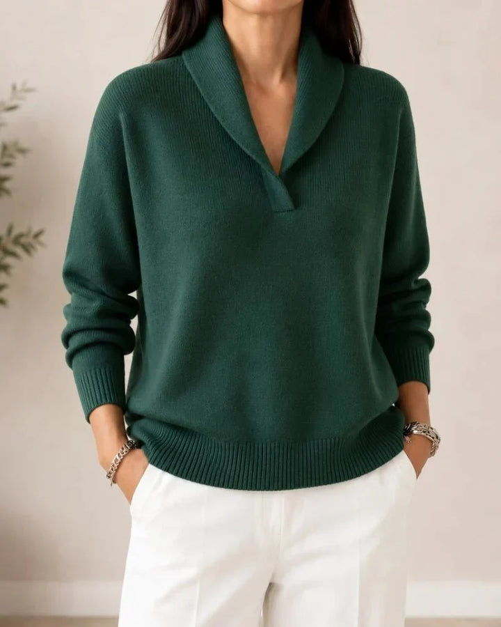 Soft V-Neck Jumper with Cowl Collar