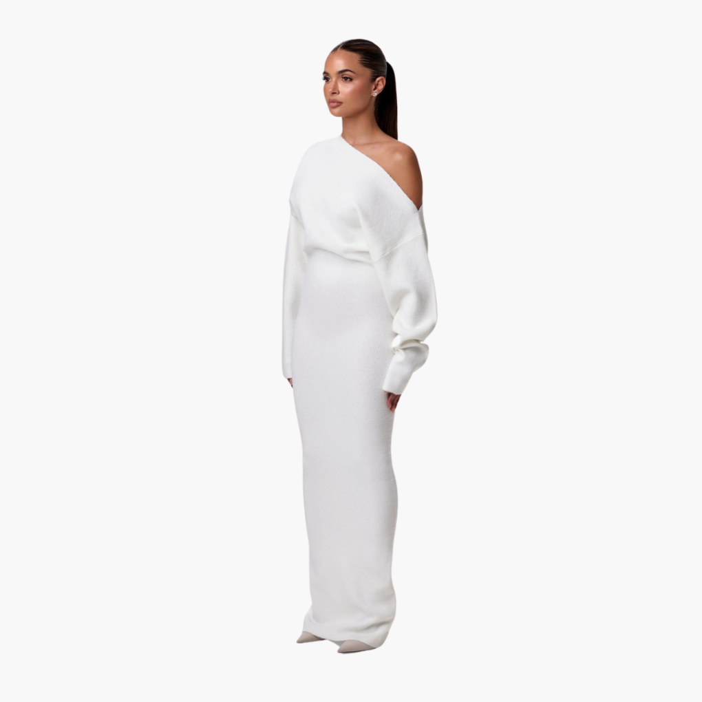 Off-Shoulder Knit Dress for Women – Elegant Evening Dress