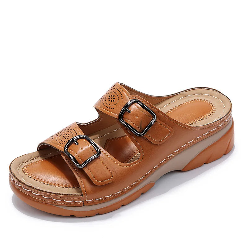 Comfortable Wedge Sandals with Double Buckle