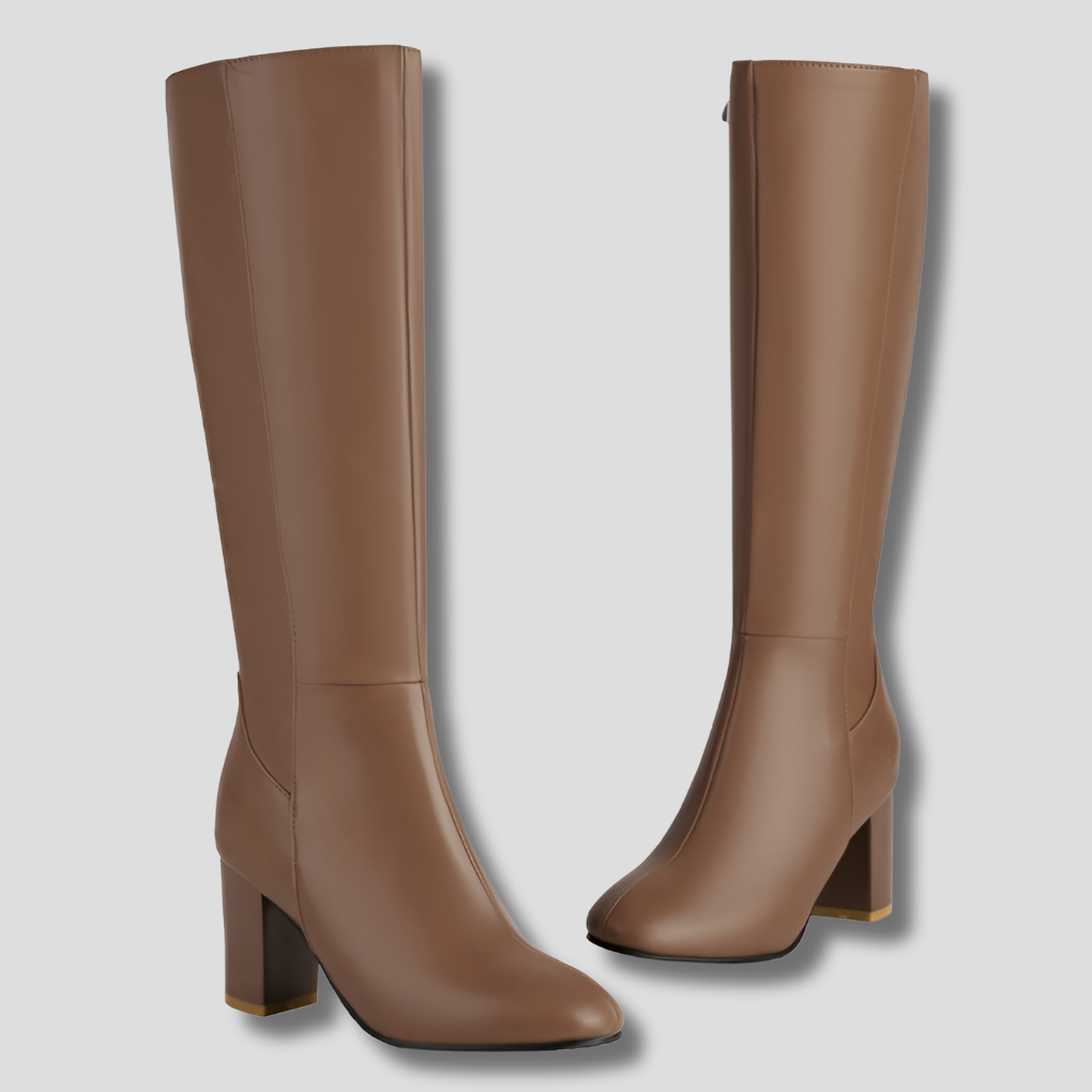 Women's Heeled Knee-High Boots with Zipper