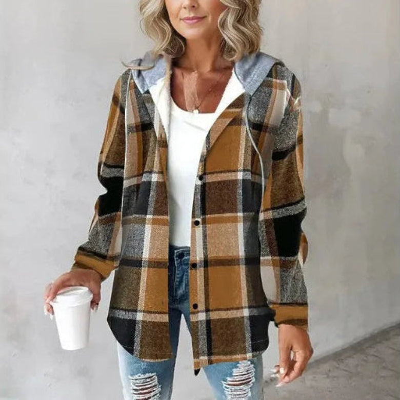 Women's Checked Hooded Coat