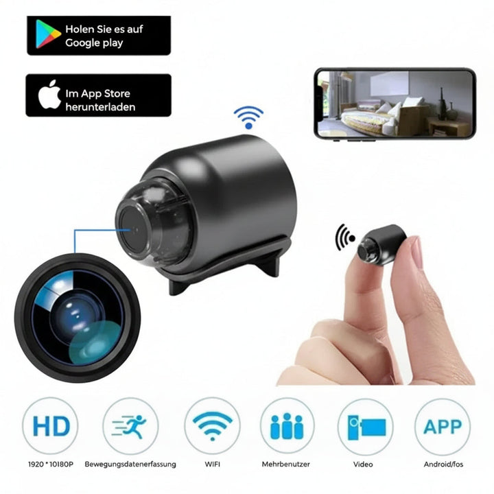 Mini WiFi surveillance camera 1080p | Discreet night vision | Motion alert | Audio