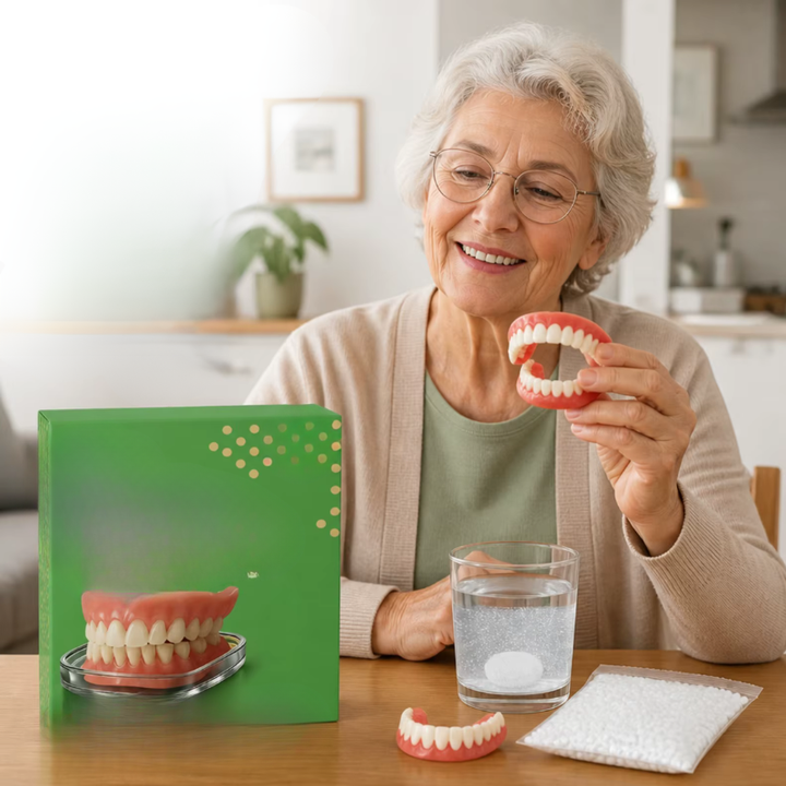 Removable Denture Set with Upper and Lower Teeth, Heat-Mouldable