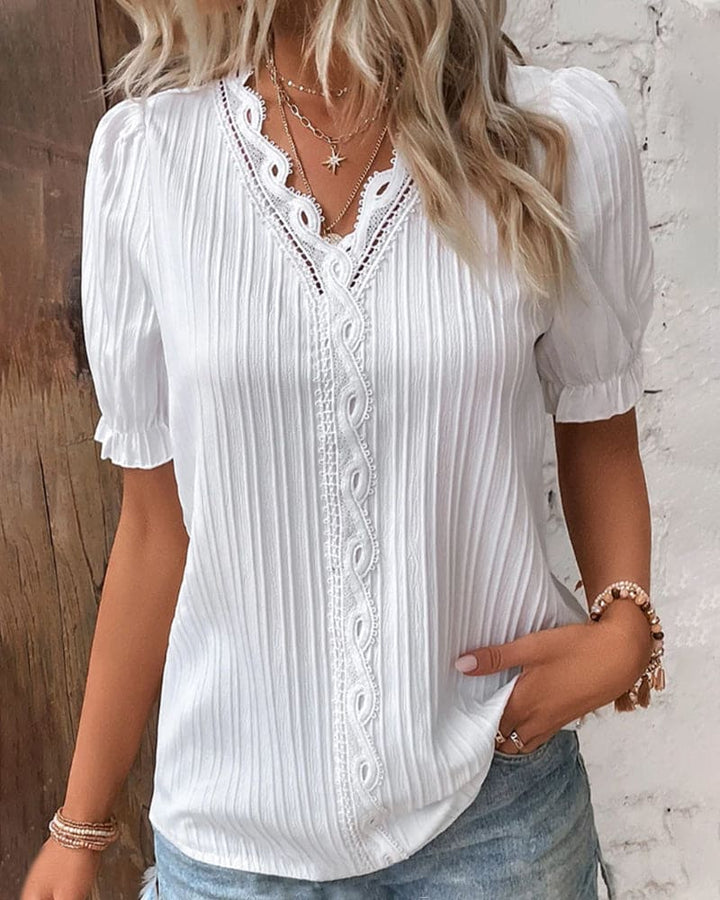 Elegant Lace Blouse with V-Neck