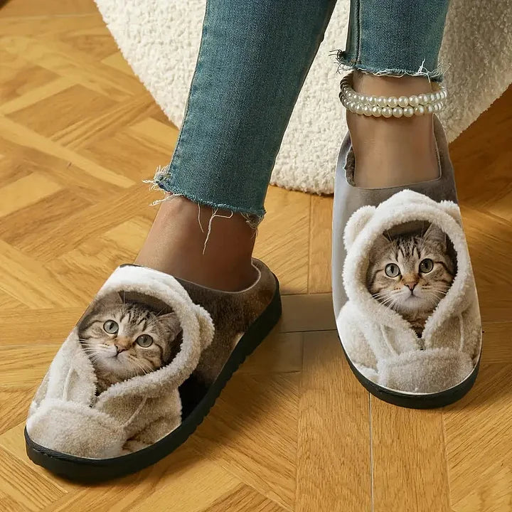 Cosy Slip-On Slippers with 3D Cat Face