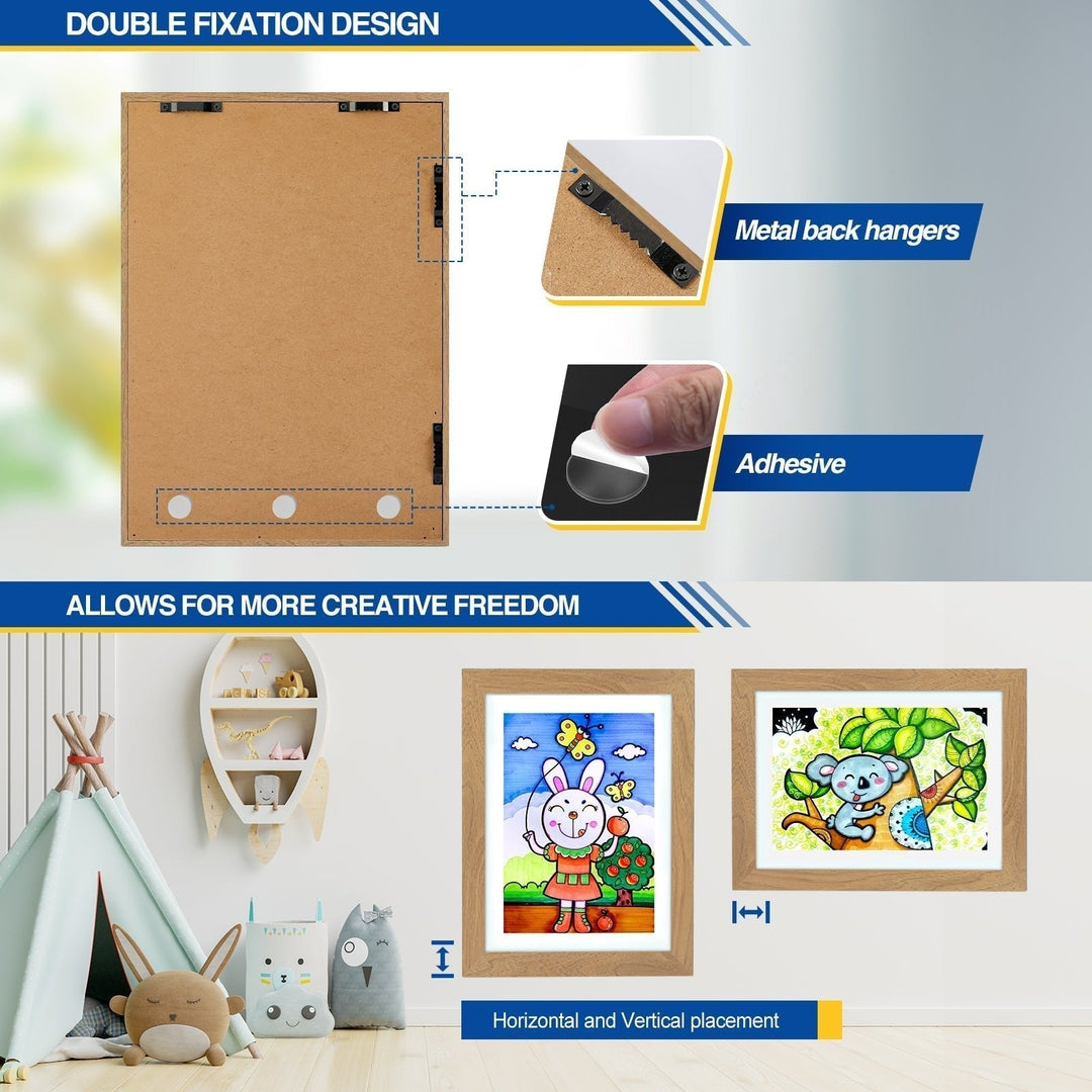 Children's picture frame with hinged opening for A4 drawings, holds up to 150 pieces, MDF and tempered glass