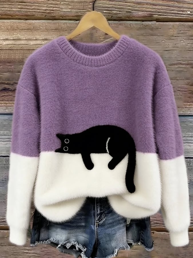 Oversized Jumper with Cat Print