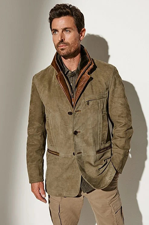 Men's Lined Suede Jacket – Fitted Vintage Autumn/Winter Coat