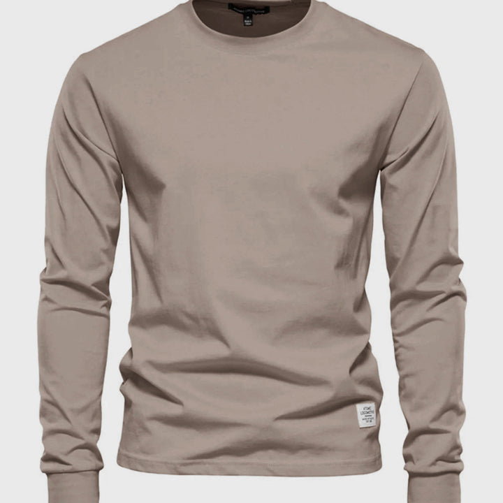 Men's Cotton Long-Sleeved Shirt with Round Neck