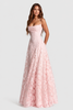 Raised 3D floral lace A-line midi-maxi dress with draped neckline