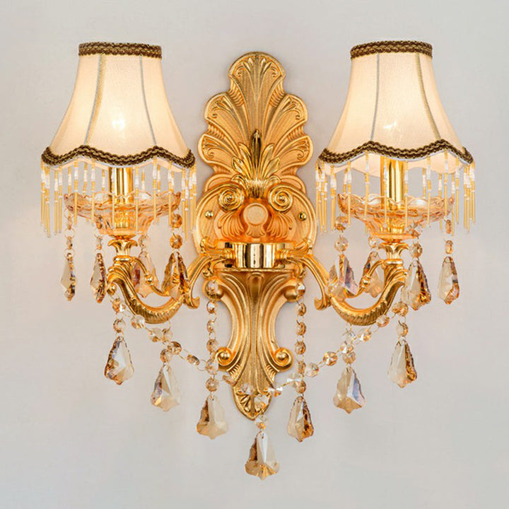 Victorian Metal Wall Lamp with Shade and Crystal Decorations