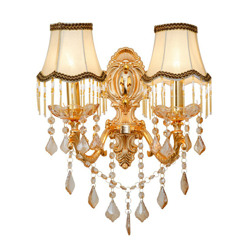 Victorian Metal Wall Lamp with Shade and Crystal Decorations