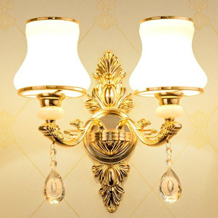 Victorian Metal Wall Lamp with Shade and Crystal Decorations