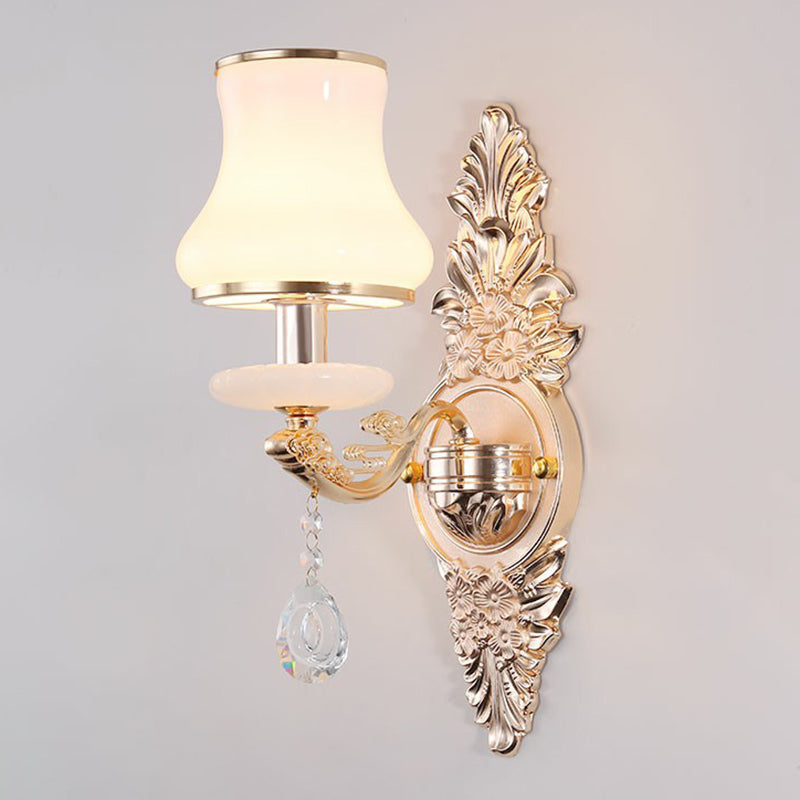 Victorian Metal Wall Lamp with Shade and Crystal Decorations