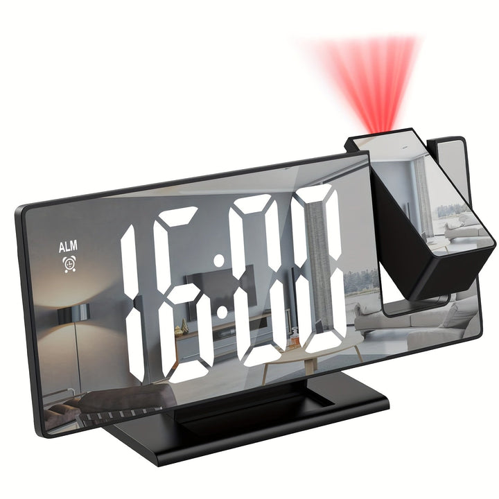Alarm Clock with LED Projection and Adjustable 180° Projection – Clear Display and Snooze Function for Bedroom or Office