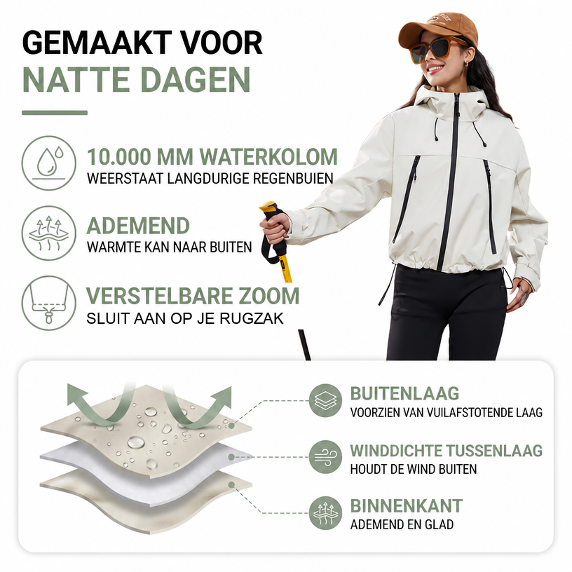 Women's Rain Jacket, Waterproof and Breathable – Short – with Adjustable Hem