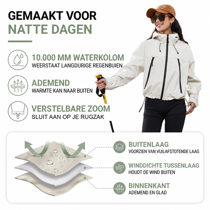 Women's Rain Jacket, Waterproof and Breathable – Short – with Adjustable Hem
