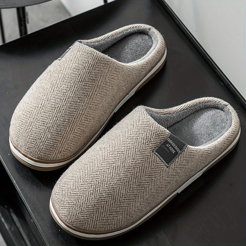 Warm Herringbone Men's Slippers – Comfort and Grip for Autumn and Winter at Home