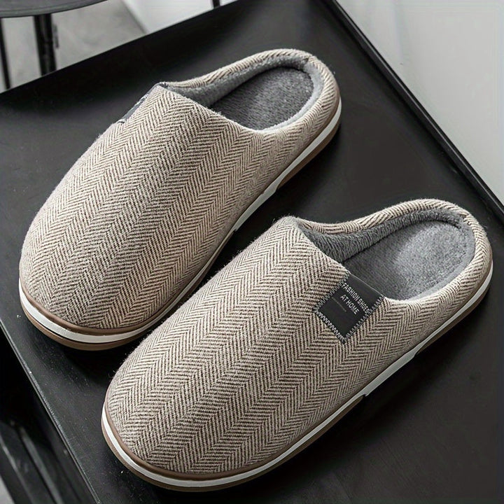 Warm Herringbone Men's Slippers – Comfort and Grip for Autumn and Winter at Home