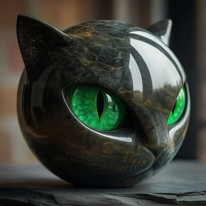 NoirCat Sculpture – Black Cat Head with Mesmerising Eyes