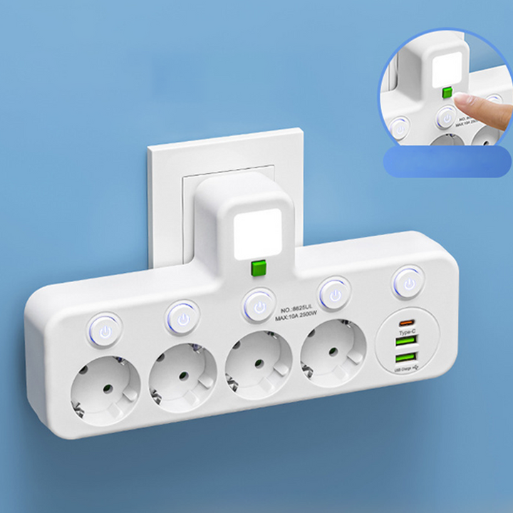 Power Strip with USB and Switches | Multi-Socket Surge Protector 2500 W