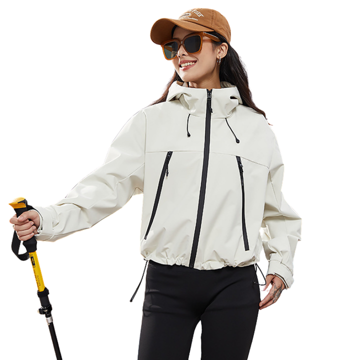 Women's Rain Jacket, Waterproof and Breathable – Short – with Adjustable Hem