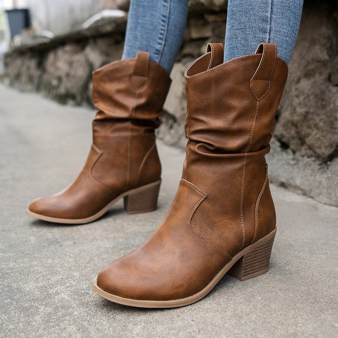 Women's Leather Boots with Comfortable Heel – Amara