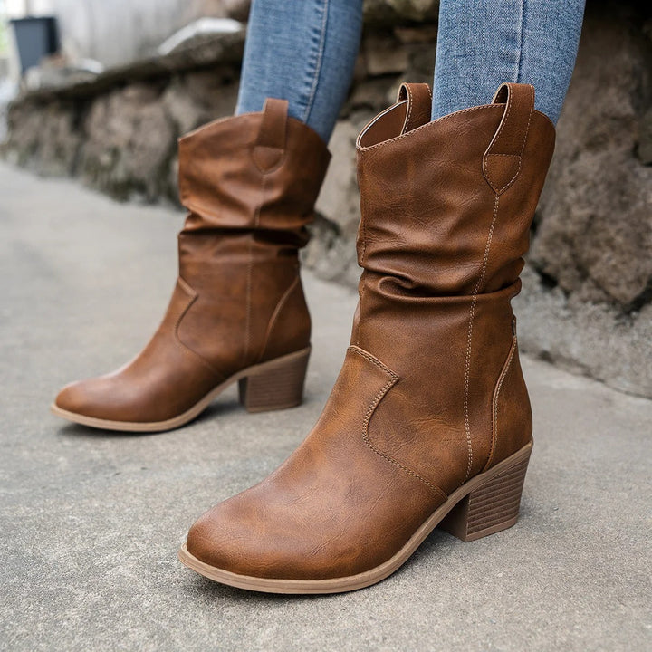 Women's Leather Boots with Comfortable Heel – Amara