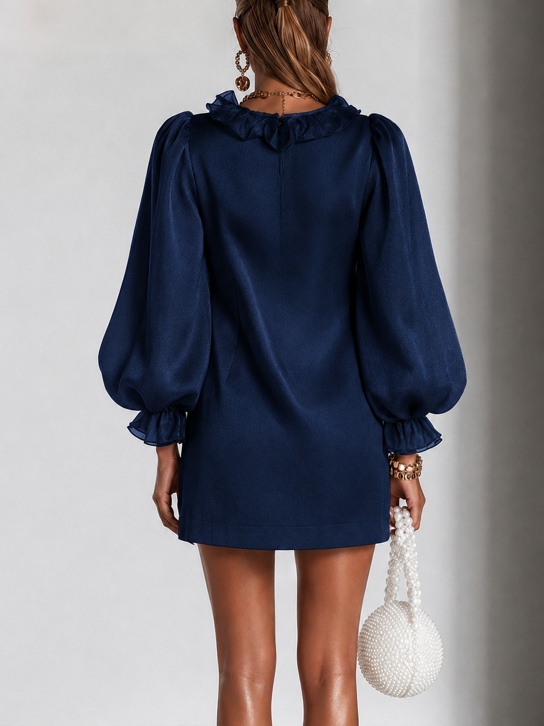 Elegant Mini Dress with Ruffles, Puff Sleeves and Subtle Shimmer