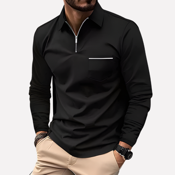 Men’s Long-Sleeve Polo Shirt with Chest Pocket