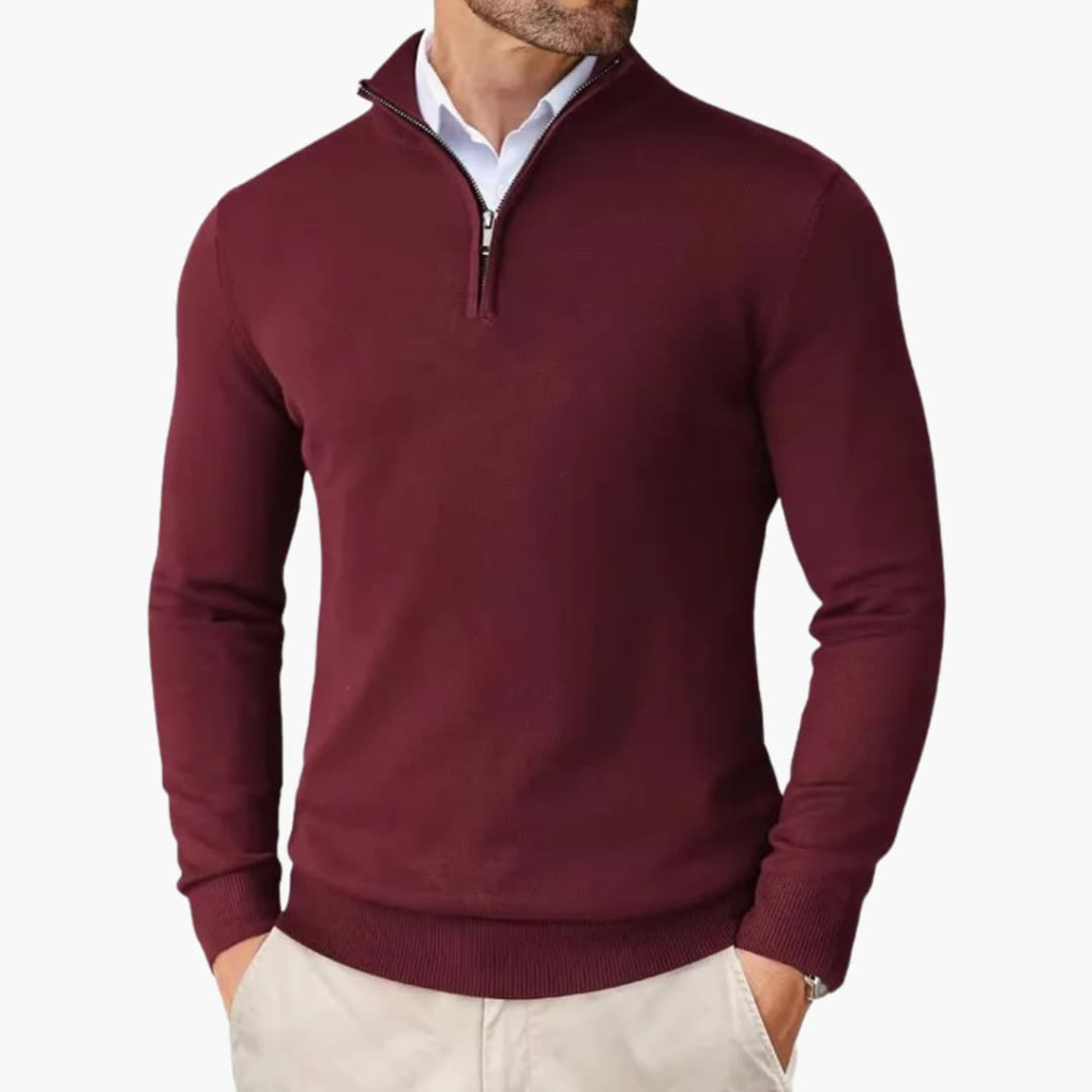 Men’s Pullover with Quarter Zip and Ribbed Hem