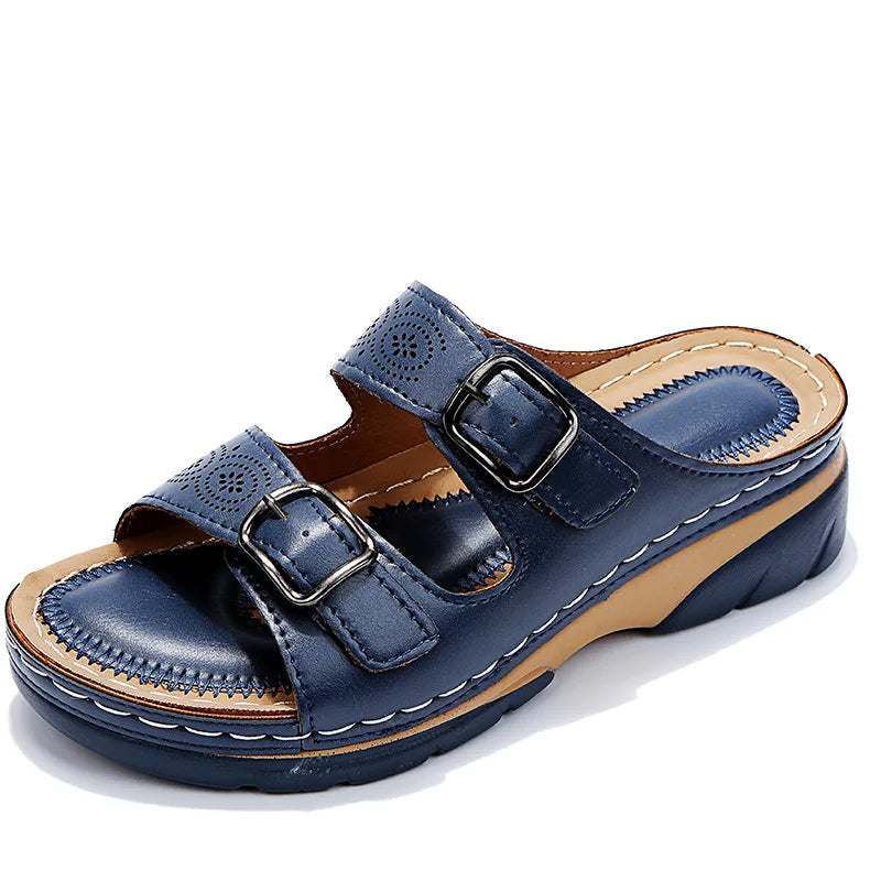 Comfortable Wedge Sandals with Double Buckle