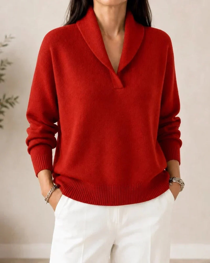 Soft V-Neck Jumper with Cowl Collar
