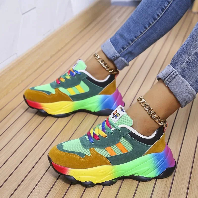 Trendy Multicolor Sneakers with Platform Sole