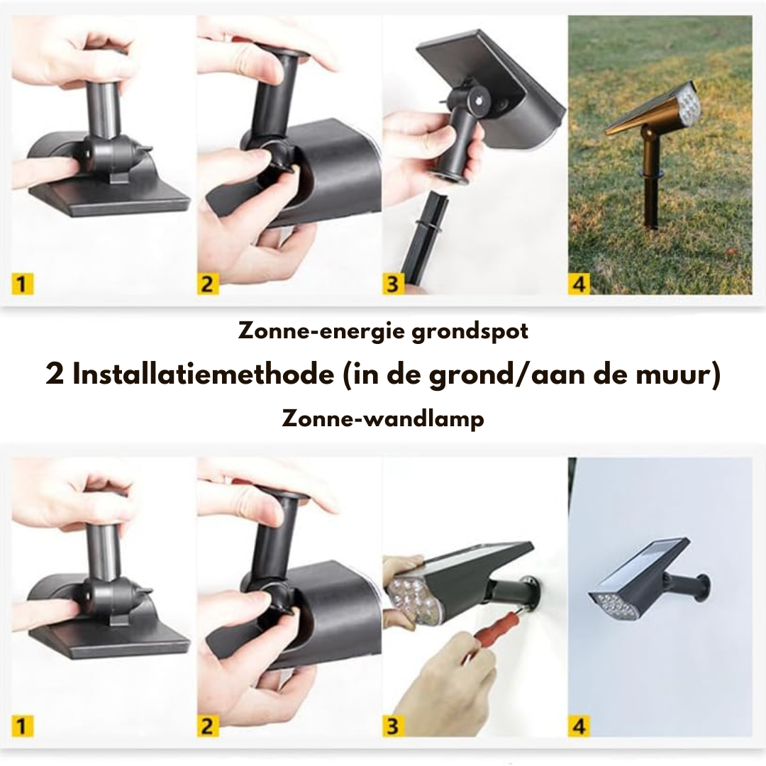 Solar garden spotlight with adjustable head, 3 brightness levels, IP65 waterproof