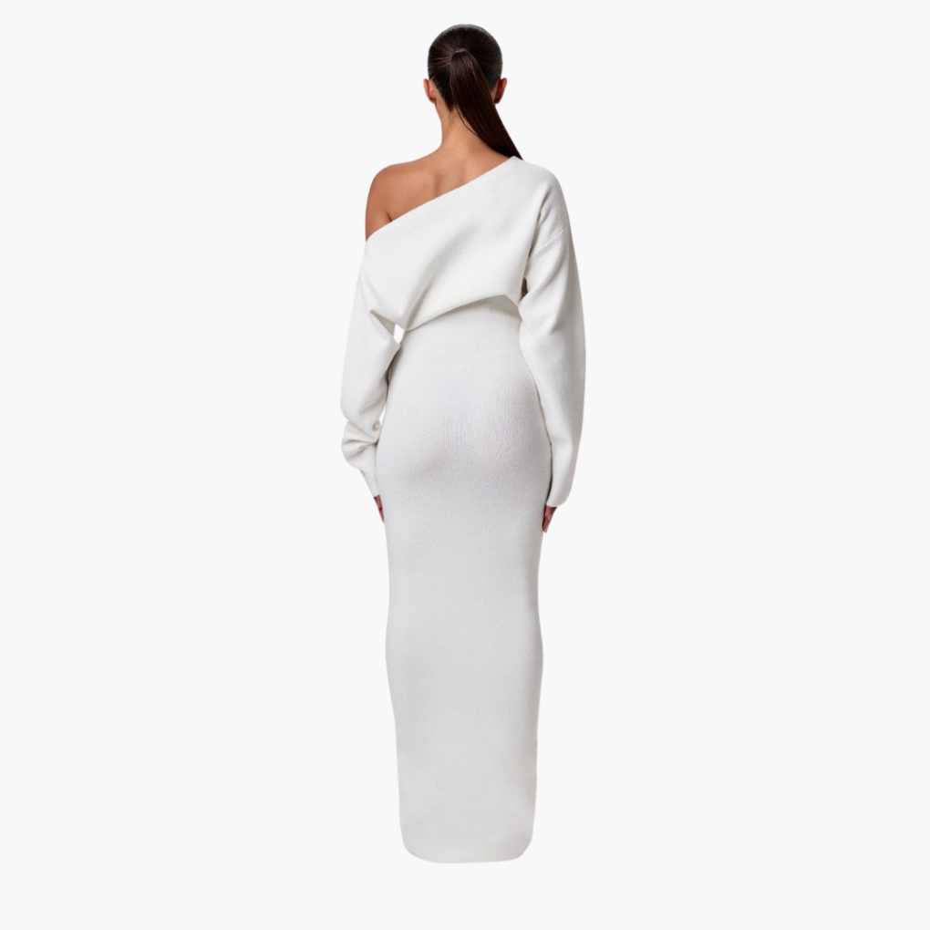 Off-Shoulder Knit Dress for Women – Elegant Evening Dress
