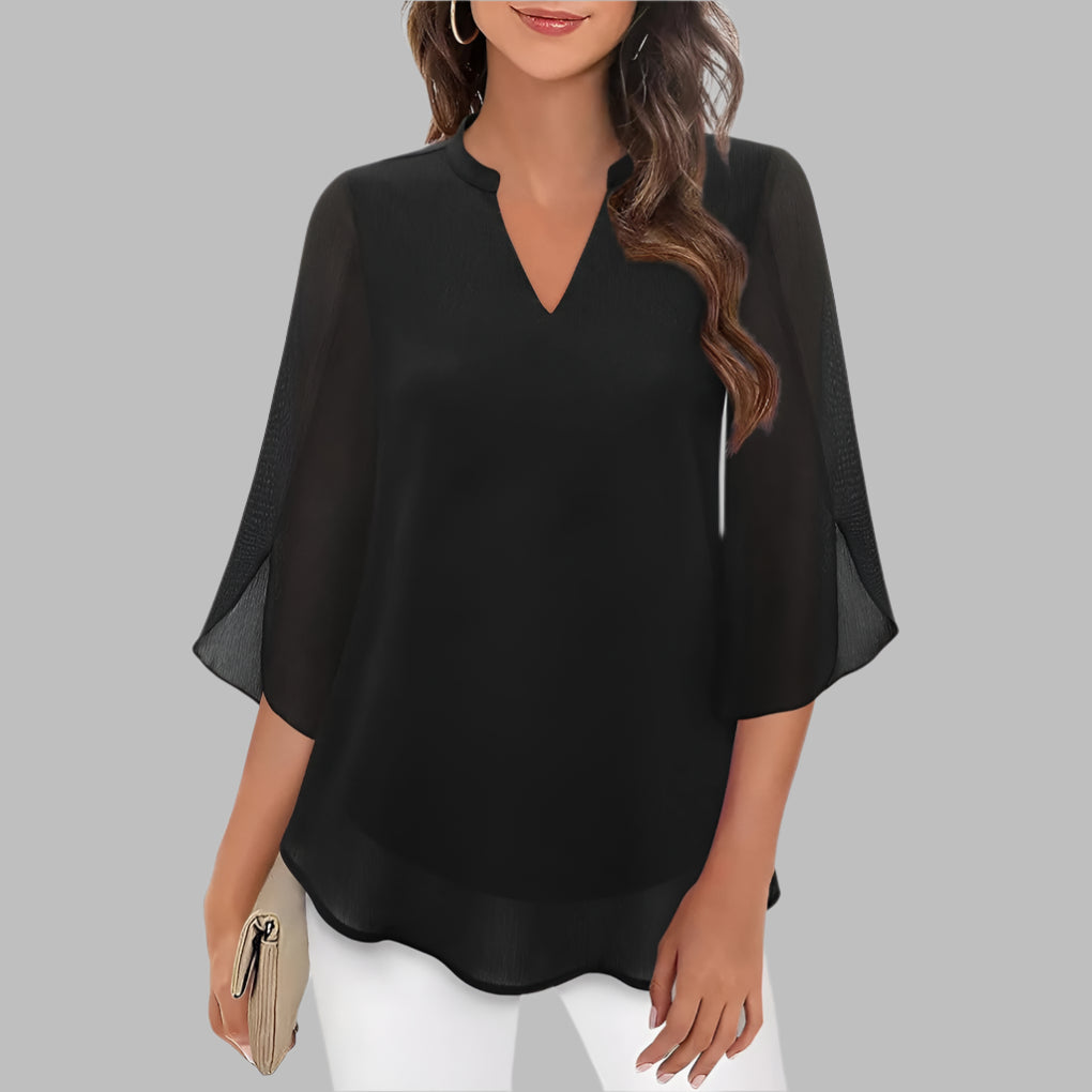 V Neck Summer Top with Petal Sleeves