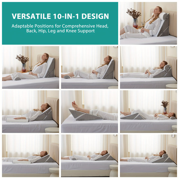 RelaxPlus Adjustable Orthopaedic Wedge Pillow - Premium 7-in-1 Memory Foam Support System